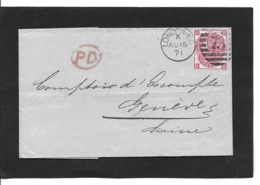 15.8.1871 Three Pence Pl 6  Yvert 33 - Covers & Documents