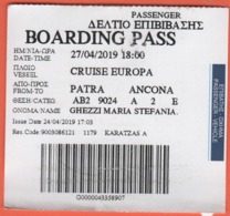 Cruise Europa - Patra-Ancona - Biglietto Di Imbarco - Boarding Pass - Europe