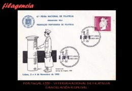 EUROPA. PORTUGAL. ENTEROS POSTALES. MATASELLO ESPECIAL 1990. VI FERIA NACIONAL DE FILATELIA. CARTERO - Otros & Sin Clasificación