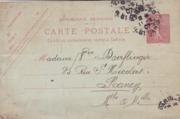 Carte Semeuse Lignée 10 C Rose A1 Oblitérée Repiquage Etablissements ADT - Overprinter Postcards (before 1995)