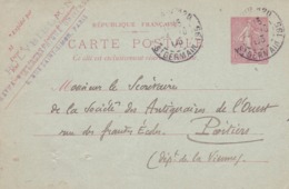 Carte Semeuse Lignée 10 C Rose A1 Oblitérée Repiquage Polybiblion - Overprinter Postcards (before 1995)