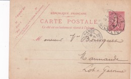 Carte Semeuse Lignée 10 C Rose A1 Oblitérée Repiquage Lefebvre - Overprinter Postcards (before 1995)