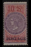 NEW SOUTH WALES  1885-86 10s Lilac & Claret, Perf 12, "Postage" Overprinted In Blue, SG 241b, Fine Mint For More Images, - Other & Unclassified