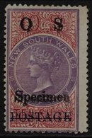 NEW SOUTH WALES  OFFICIALS. 1887-90 10s Mauve & Claret, Perf 12, "O - S SPECIMEN" Opt'd, SG O37as, Fine Mint For More Im - Other & Unclassified