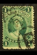 QUEENSLAND  1882-95 £1 Deep Green, Wmk W5, SG 156, Used With Numeral & "R" In Oval Cancels. For More Images, Please Visi - Autres & Non Classés