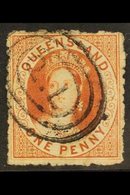 QUEENSLAND  1862 1d Indian Red Chalon, SG 21, Finely Used With "Q.L." In Oval Of Bars. For More Images, Please Visit Htt - Other & Unclassified