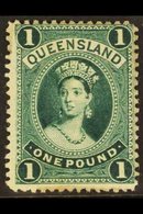QUEENSLAND  1886 £1 Deep Green Chalon On Thick Paper, SG 161, Mint With Large Part Gum, Light Toning. For More Images, P - Other & Unclassified