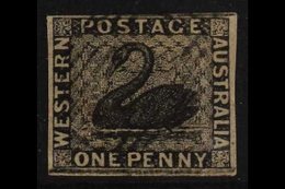 WESTERN AUSTRALIA  1854 1d Black Imperf, SG 1, Four Clear Margins, Very Fine Used For More Images, Please Visit Http://w - Autres & Non Classés