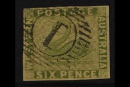 WESTERN AUSTRALIA  1860-64 6d Sage Green Imperf, SG 28, Four Clear Margins, Very Fine Used For More Images, Please Visit - Otros & Sin Clasificación