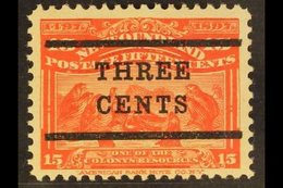 1920  3c On 15c Bright Scarlet, Type A Overprint (Bars 10½mm Apart), SG 145, Fine Mint. For More Images, Please Visit Ht - Autres & Non Classés