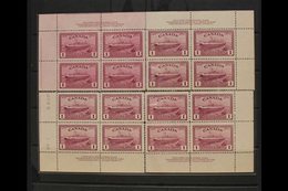 1946  $1 Purple Train Ferry, SG 406, Plate 1 Plate, Corner Inscription Blocks For All 4 Corners. Couple Stained Perf Tip - Sonstige & Ohne Zuordnung