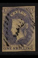 1857-59  1s Slate-violet, SG 10, Fine Used, Four Good To Large Margins. For More Images, Please Visit Http://www.sandafa - Ceylon (...-1947)
