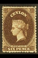1867-70  6d Deep Brown, Smaller Wmk Crown CC, SG 67, Fine Mint. For More Images, Please Visit Http://www.sandafayre.com/ - Ceylan (...-1947)