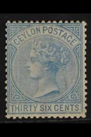 1872-80  36c Blue WATERMARK REVERSED Variety, SG 129x, Mint, Small Faults Not Detracting, Very Scarce, Cat £425. For Mor - Ceilán (...-1947)