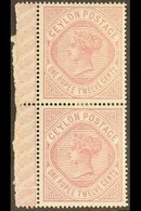 1887  1r12c Dull Rose Wmk Crown CC Sideways, SG 201, Very Fine Mint Vertical PAIR With Engine- Turned Ornamental Sheet S - Ceilán (...-1947)