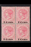 1888-90  2c On 4c Rose Surcharge Type 35, SG 211, Never Hinged Mint BLOCK Of 4, Usual Cracked Gum, Very Fresh. (4 Stamps - Ceylon (...-1947)