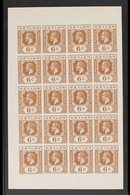 1912 IMPERF COLOUR TRIAL PROOFS.  Complete IMPERF PANE OF 20 PROOFS Of The 6c Value Inscribed 'Postage Postage' (used Fo - Ceylon (...-1947)