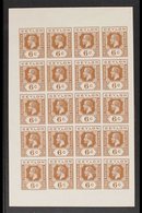 1912 IMPERF COLOUR TRIAL PROOFS.  Complete IMPERF PANE OF 20 PROOFS Of The 6c Value Inscribed 'Postage Postage' (used Fo - Ceilán (...-1947)