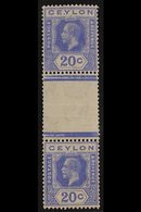 1921-32  20c Bright Blue VERTICAL GUTTER PAIR DIE I AND DIE II, SG 352b, Fine Mint, Folded Alongside Gutter, Very Scarce - Ceilán (...-1947)