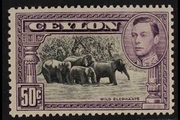 1938-49  50c Black & Mauve Wild Elephants Perf 13x11½, SG 394, Very Fine Mint, Fresh. For More Images, Please Visit Http - Ceilán (...-1947)