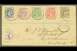 1894  (13th October) Envelope Registered To Victoria, Bearing Queen Makea Takau 1d Blue, 1½d, 2½d, 5d And 10d, Each Tied - Cook