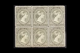 1891-02  4d Olive-black, Wmk Crown CA, SG 32, Very Fine Mint BLOCK OF SIX, BPA Certificate, Cat £96. For More Images, Pl - Falkland