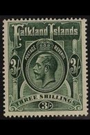 1921  3s Green, Wmk Script CA, Geo V, SG 80, Very Fine Mint. For More Images, Please Visit Http://www.sandafayre.com/ite - Falkland Islands