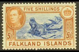 1938-50  KGVI Definitive 5s Steel Blue And Buff-brown (thin Paper), SG 161d, Never Hinged Mint. For More Images, Please  - Falkland