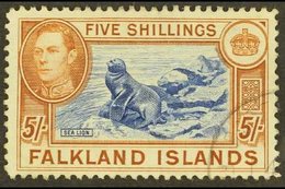 1938-50  KGVI Definitive 5s Steel Blue And Buff-brown (thin Paper), SG 161d, Fine Used. For More Images, Please Visit Ht - Falkland Islands