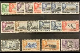 1938-50  KGVI Pictorial Definitives Complete Set, SG 146/63, Very Fine Mint. (18 Stamps) For More Images, Please Visit H - Falklandinseln