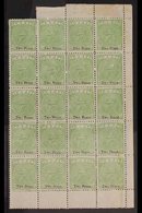 1878-99  2d On 3d Pale Green  Perf 12½, SG 36, Mint BLOCK OF TWENTY With Sheet Margin To 3 Sides, The Lower 16 Stamps Ne - Fidschi-Inseln (...-1970)