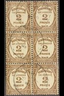 POSTAGE DUES  1927-31 2f Bistre-brown (Yvert 62, SG D461), Fine Cds Used BLOCK Of 6, Fresh & Scarce. (6 Stamps) For More - Other & Unclassified