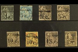 FRENCH CONGO  1891 FINE USED SURCHARGED SELECTION On A Stock Card. Includes 5c On 1c (Yv 1), 5c On 15c (Yv 2) & 5c On 25 - Otros & Sin Clasificación