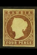 1869  4d Pale Brown No Wmk, SG 2, Mint Part OG With 4 Good Neat Margins. For More Images, Please Visit Http://www.sandaf - Gambie (...-1964)