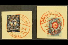 ESTONIA  Local Issue For DORPAT, 1918 20pf On 10k & 40pf On 20k, Mi 1/2, Superb Used On Pieces With Red, "Deutsche Feldp - Sonstige & Ohne Zuordnung