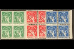 1949  Berlin Relief Fund Complete Set (Michel 68/70, SG B68/70), Never Hinged Mint Matching Marginal BLOCKS Of 4, Very F - Otros & Sin Clasificación