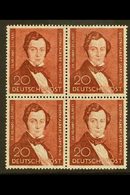 1951  20pf Brown-lake Lortzing (Michel 74, SG B74), Superb Never Hinged Mint BLOCK Of 4, Very Fresh. (4 Stamps) For More - Autres & Non Classés