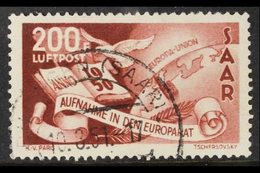 1950  200f Air Brown-lake Council Of Europe (Michel 298, SG 295), Superb Used With Fully Dated "Dillingen 10.8.51" Cds C - Sonstige & Ohne Zuordnung