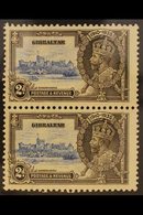 1935 JUBILEE VARIETY  2d Ultramarine & Grey Black Vertical Pair, Top Stamp Bearing "EXTRA FLAGSTAFF" Variety, SG 114/114 - Gibraltar