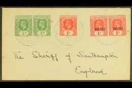 1918  (Sept) A Neat Envelope To The Sheriff Of Southampton, Bearing KGV ½d Pair And 1d, War Tax 1d Pair, Tied GPO Cds's. - Islas Gilbert Y Ellice (...-1979)