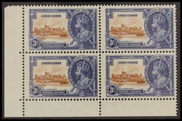 1935 SILVER JUBILEE VARIETY  3d Brown & Deep Blue, Lower Left Corner Block Of 4 Bearing The "EXTRA FLAGSTAFF" Variety, S - Gold Coast (...-1957)