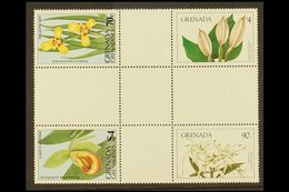 1984  90c (Spider Lily) And $4 (Giant Alocosa), Flowers, SG 1331/1332, These In A Cross Gutter Block In Combination With - Grenada (...-1974)