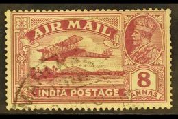 1929  8a Purple Air With REVERSED SERIF On Second "I" Of "INDIA", SG 224b, Very Fine Cds Used With Missing Perf At Right - Otros & Sin Clasificación