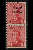 1958-60  16f Carmine-red "Iraqi Republic" Overprint Vertical PAIR ONE WITH OVERPRINT OMITTED Variety, SG 434 Var, Never  - Iraq