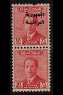 1958-60  16f Carmine-red "Iraqi Republic" Overprint Vertical PAIR ONE WITH OVERPRINT OMITTED Variety, SG 434 Var, Never  - Irak