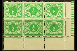 1925 POSTAGE DUE  ½d Emerald Green, SG D1, Fine Mint Lower Right Corner Block Of Six, Showing Pillared Margin, Four Are  - Other & Unclassified