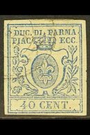 PARMA  1859 40c Blue, Imperf, SG 21, Fine Used, Four Margins, Pressed Horizontal Crease, SG Cat.£650. For More Images, P - Unclassified