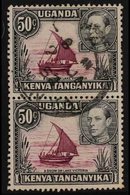1938  50c Purple And Black, Variety "Dot Removed In Pair With Normal", SG 144eb, Vertical Used Pair. For More Images, Pl - Vide