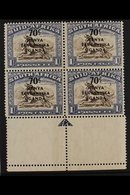 1941  70c On 1s Brown And Chalky Blue Block Of 4 (2 Pairs), With Bottom Margin Arrow Showing Variety "Crescent Moon Flaw - Vide