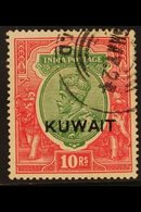 1923  10r Green And Scarlet, Overprinted "Kuwait", SG 15,  Very Fine Used With Telegraph Cancel.  For More Images, Pleas - Koweït